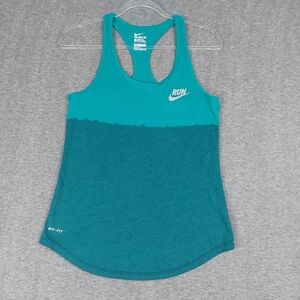 NIKE THE NIKE TEE DRI FIT WOMENS TEAL "RUN" RACER BACK TANK TOP SIZE SMALL